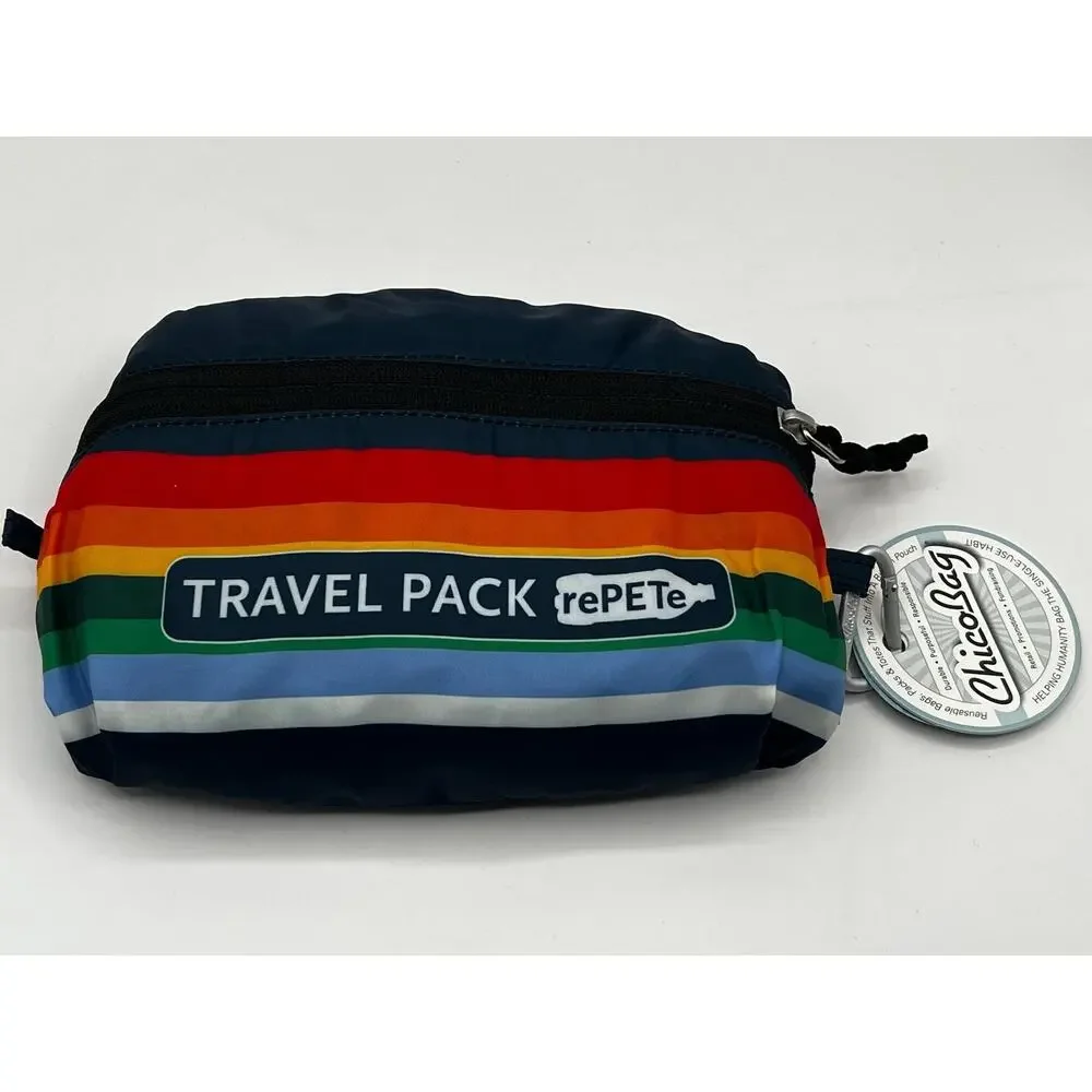 Eco-Friendly ChicoBag Travel Pack rePETe – Retro Stripe Foldable Backpack 15 L